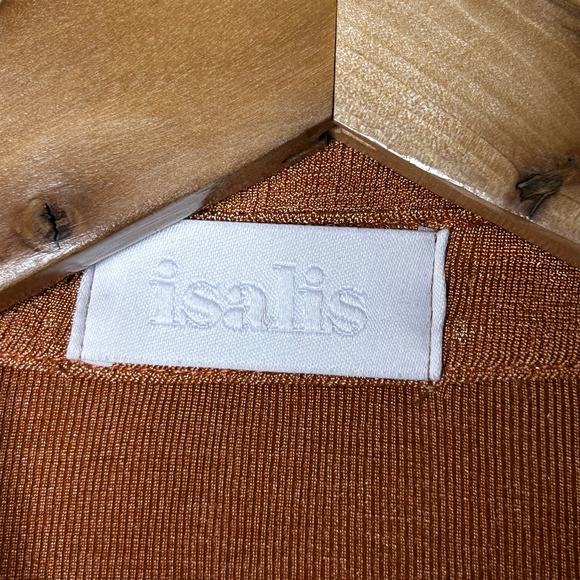 Isalis Dress Midi Button Down Front Split Back Long Sleeve V‎ Neck Ruched Size S - Picture 4 of 11